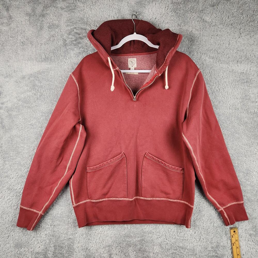 Wallace & Barnes Hoodie Mens Medium Red Heavyweight Zip Heritage Fleece Pullover